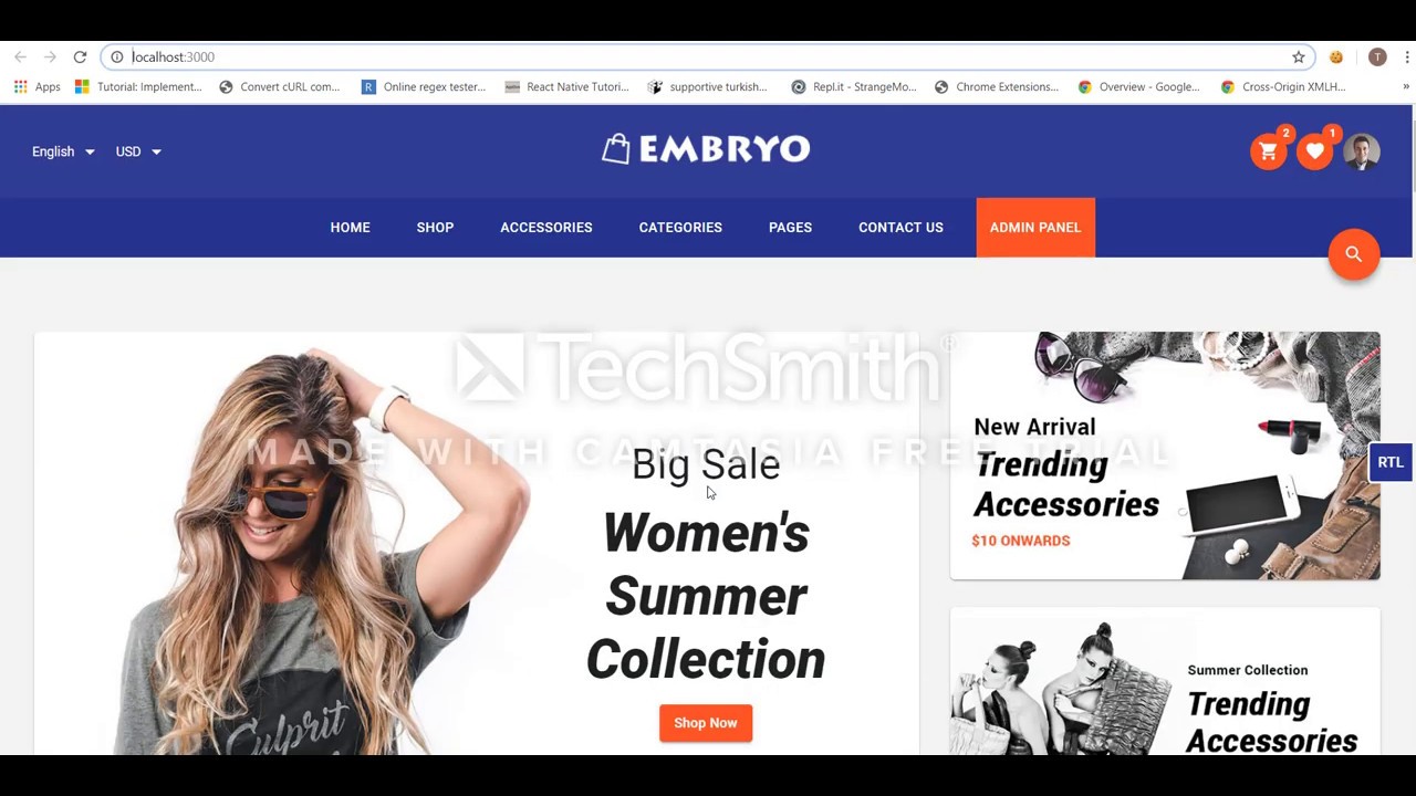 responsive react eCommerce frontend