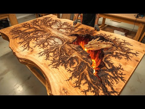 Amazing Power of Electricity: Builds Dining Table with Electric Burning Art & Epoxy Glue!