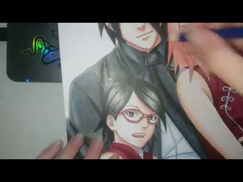 Speed drawing - Naruto, Hinata, Boruto, Himawari (Família Naruto) 