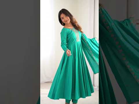 Rama Luxury Heavy Roman Shimmer Chanderi Silk Anarkali Set with Beads Handwork 16 Kali Full Flare Gown, Fancy Dupatta & Churidar Sleeves