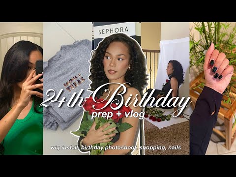 BIRTHDAY PREP + VLOG: birthday photoshoot, at home wig install, nails, shopping, & birthday freebies