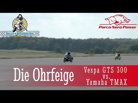 Die Ohrfeige - Vespa GTS 300 vs. Yamaha TMAX Drag Race | Roller & MotorradBox Stuttgart