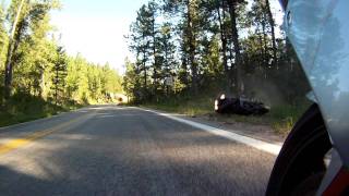preview picture of video '2011 Motorcycle Trip Day 2:  Slow Motion Honda St1100 crash South Dakota US-16a 720p'