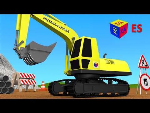 Camiones para niños en español. Juego de construcción: una pala excavadora. Learn Spanish