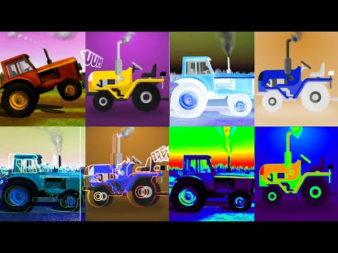 CHICK PIO AND PULCINO PIO TRACTOR MANY INVERSE COLOR NEON EFFECT COMPARISON - TWOPARISON 2