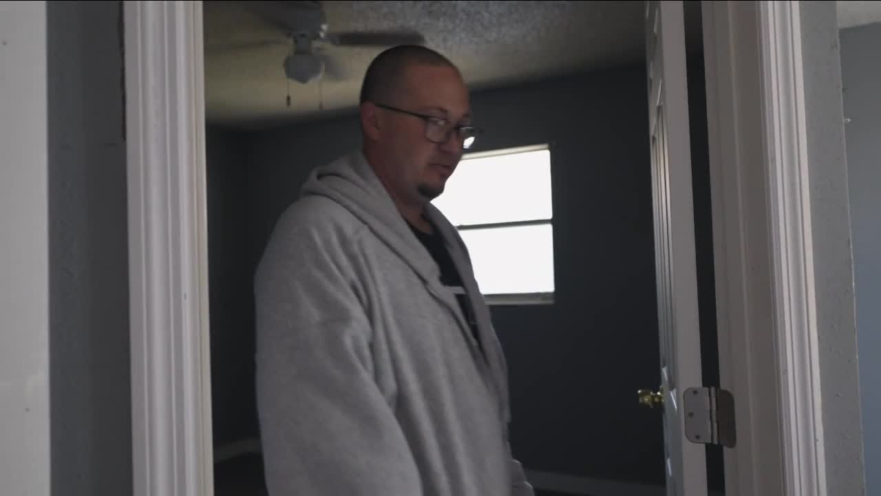Apartment flood-damaged floors removed and replaced with painted concrete after Helene