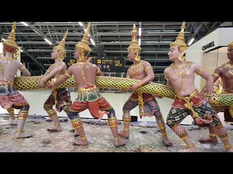 Bangkok Airport with statue of Samudra manthan story