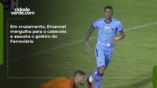 Em cruzamento, Emanoel mergulha para o cabeceio e assusta o goleiro do Ferroviário
