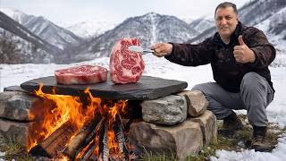 Primal Steaks Cooked on a Hot Stone in the Mountains!