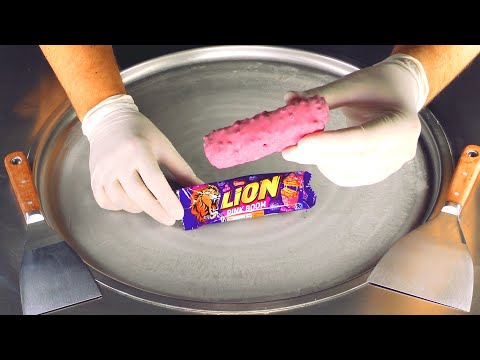 ASMR - tapping, scratching and eating relaxing Sounds | Ice Cream Rolls with Lion Pink Boom Bar 먹방