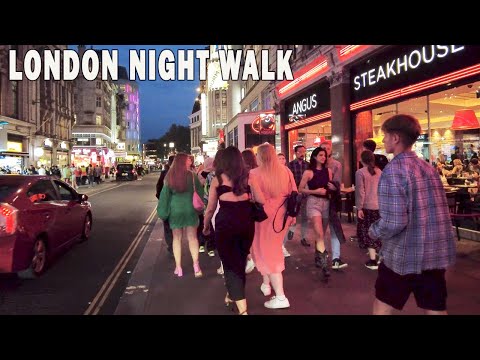 Central London Night Walk, Piccadilly Circus to Chinatown, London night 4K