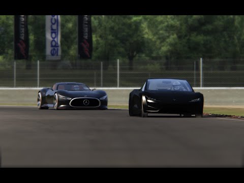 Mercedes Vision GT vs Tesla Roadster at Magione