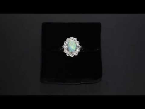 Oval Opal and Diamond Cluster Ring M1706