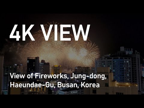 [4K] Vista dos fogos de artifício de Haeundae, Jung-dong, Haeundae-Gu, Busan, Coreia