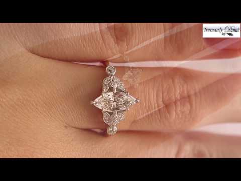 GIA F-VS2  Vintage Shy 1.00ct Old European Marquise Cut Diamond Engagement Platinum Gold Ring