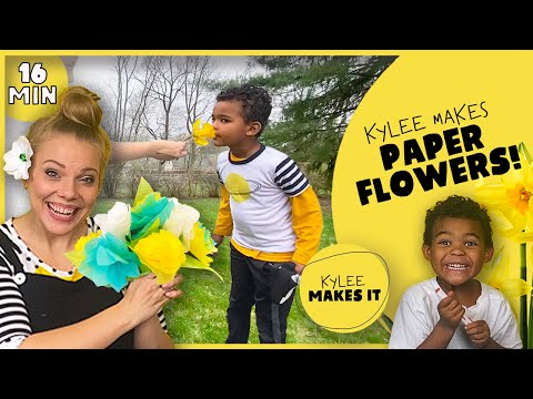 Kylee Makes Paper Flowers | Use Tissue Paper & Toilet Paper to Make a Spring Flower Project for Kids