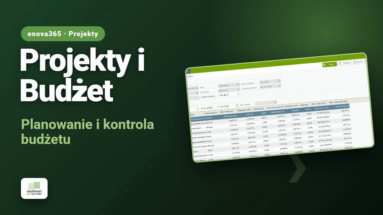Projekty i Budżetowanie w enova365 — planowanie i kontrola budżetu