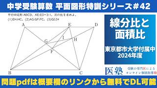 【#中学受験算数  #過去問解説  】#平面図形  特訓42｜線分比と面積比【東京都市大学付属中2024年】