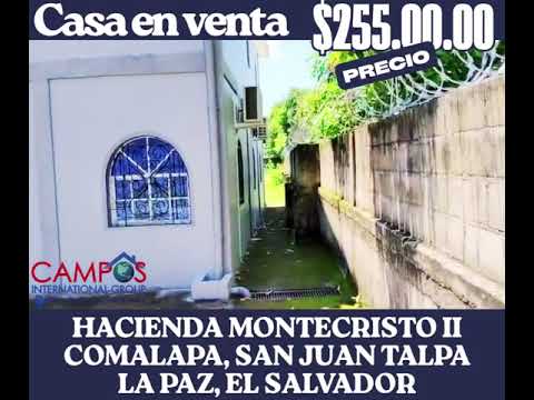 AMPLIA CASA CON TERRENO EN HACIENDA MONTECRISTO, COMALAPA, SAN JUAN TALPA, LA PAZ, EL SALVADOR