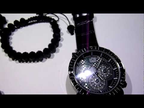 (SOLD)$75 RICK ROSS STYLE COMBO! Black Diamond bead style Rosary + Bracelet + Iced Baquette Watch