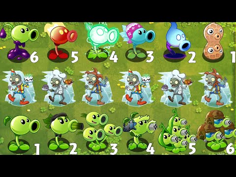 Pvz 2 Gameplay - All PEA & Other Plants Power Up VS Team Frozen Jester Zombie - Who's Best Plant ？