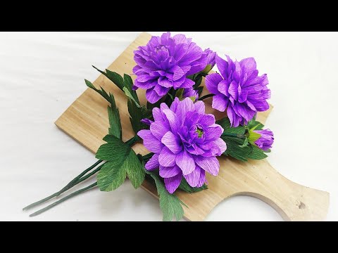 How to make dahlias out of easy crepe paper/DIY flower making tutorial