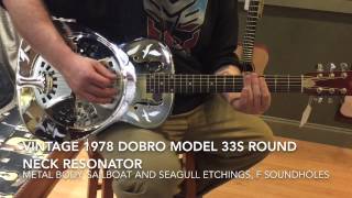 Video thumbnail for Vintage 1978 Dobro USA Model 33S Metal Body Round Neck Resonator Guitar w/ Case by Morrell Music Company