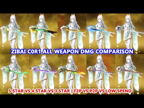 Zibai C0R1 All Weapon DMG Comparison : 5 Star vs 4 Star vs 3 Star | F2P vs P2P vs Low Spend