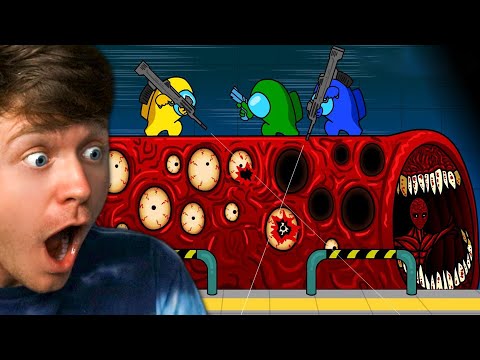 Reacting to AMONG US vs TRAIN EATER and OTHER MONSTERS! (Funny)