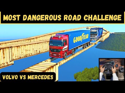 ETS2 1.43 - Dangerous Road challenge (convoy) - Volvo vs Mercedes | Logitech G920 gameplay