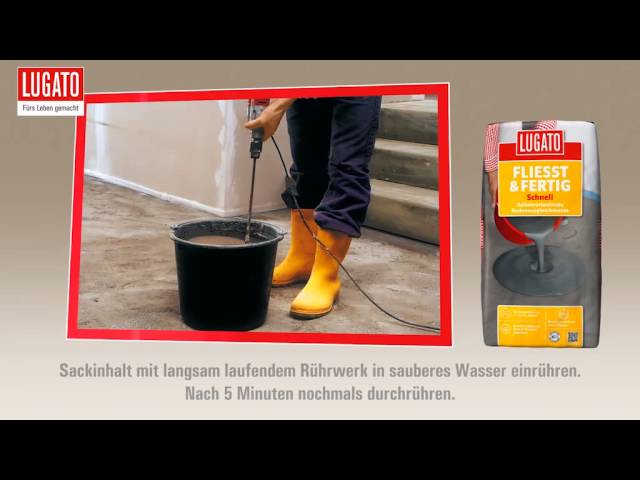 Video Teaser für Unebene Bodenflächen schnell ausgleichen mit der LUGATO Spachtelmasse FLIESST & FERTIG SCHNELL