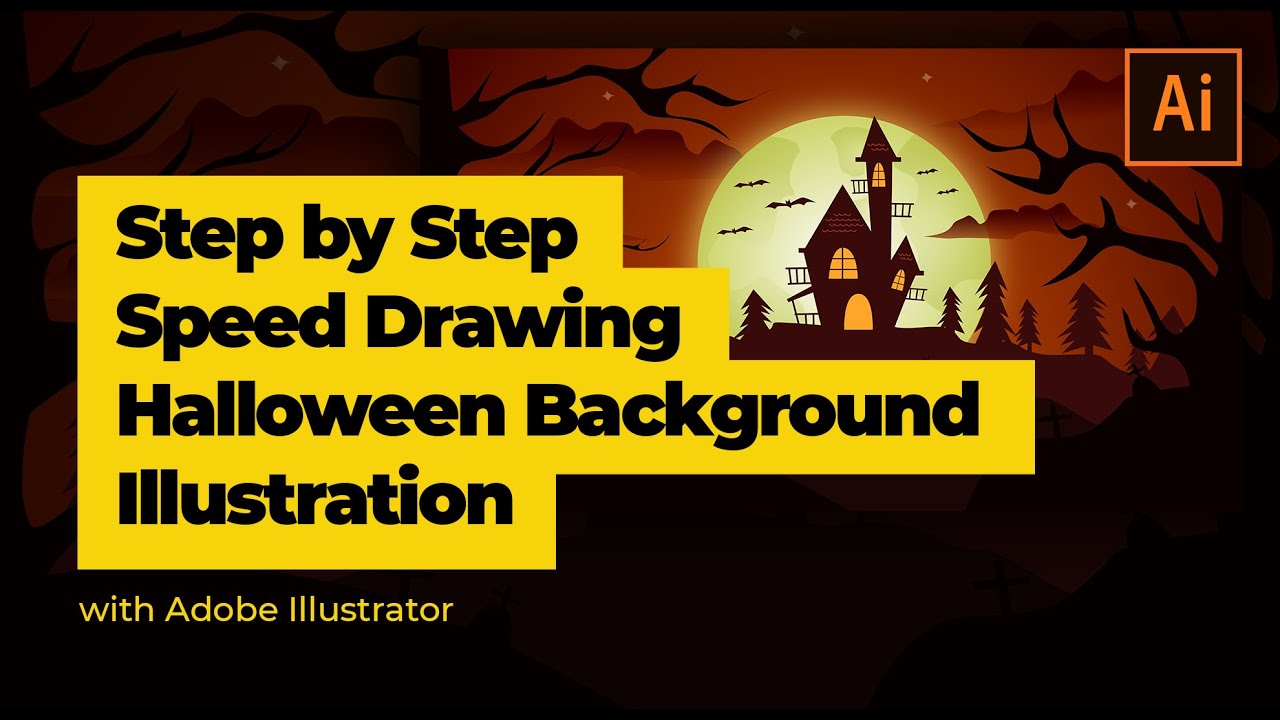 Step by Step Fast Drawing Halloween Background Illustration | Illustrator Tutorial