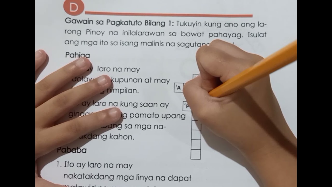 Tukuyin kung ano ang Larong Pinoy na inilalarawan sa bawat pahayag P.E 1 week 5-6 Q3