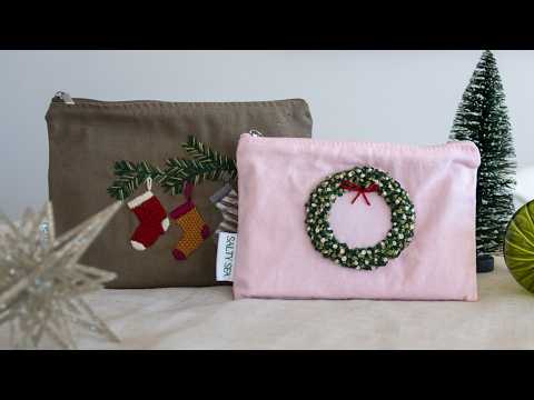Kranz & Bescherung - Weihnachtliches Täschchen-Stickset