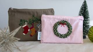Kranz & Bescherung - Weihnachtliches Täschchen-Stickset