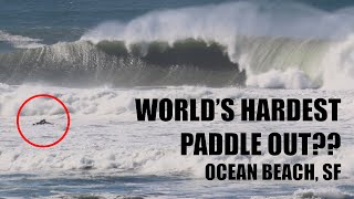Ocean Beach soul surfer paddles out ALONE IN PERFECT, HUGE SURF!!