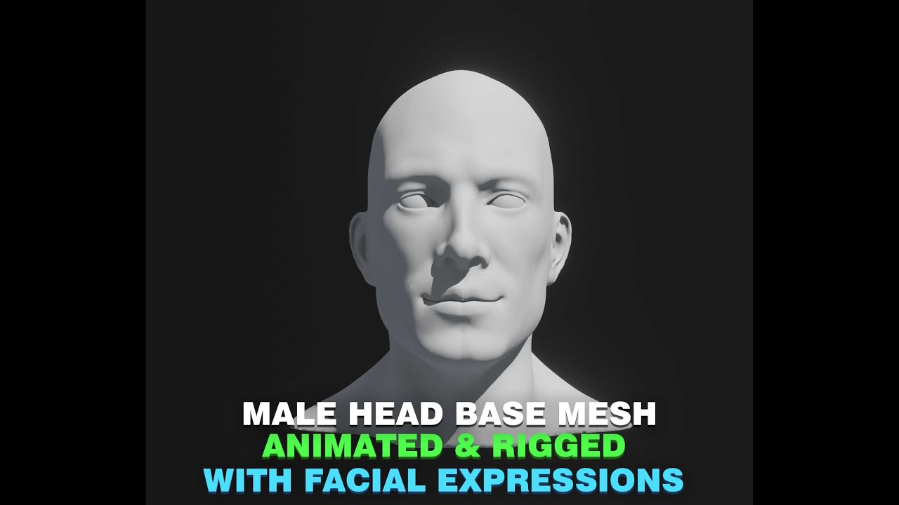 Male Head Realistic Base Mesh 3D Model Animated with Facial Expressions