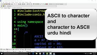 convert ASCII to character and character to ASCII in c++ Urdu Hindi