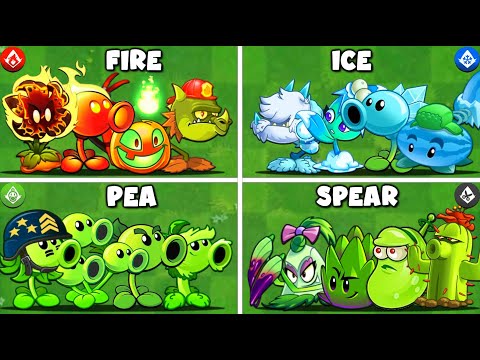 PvZ2 - 4 Plant Teams: FIRE x ICE x PEA x SPEAR vs Zombie Teams - Who Will Win ?