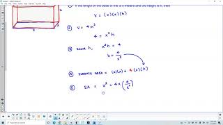 Math 1A 1.1 LV Express surface area of the box as a function of the length (x) of a side of the base