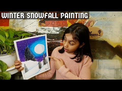 Winter Snowfall Scenery Drawing || Oil Pastels || Step by Step || Yoana Art