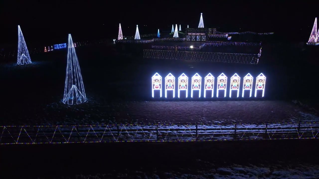Aerial view of the Langen family light display at night