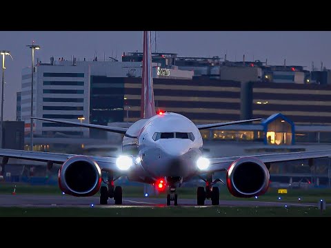 7 BEAUTIFUL EVENING TAKEOFFS from UP CLOSE | Amsterdam Airport Plane Spotting | 747-400F, 737 MAX 8