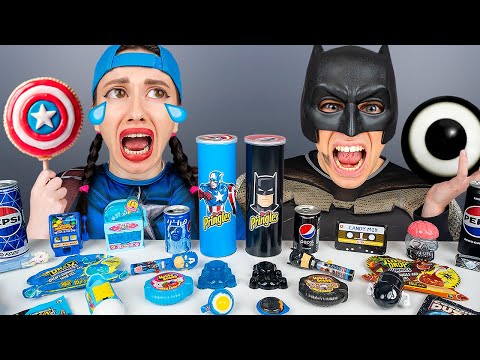 Blue Food vs. Black Food Challenge Batman vs. Captain America Mukbang by HUBALAND