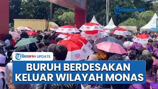 Massa Buruh Berdesakan Keluar dari Kawasan Monas, Pintu Patung Kuda Jakarta Jadi Titik Kemacetan