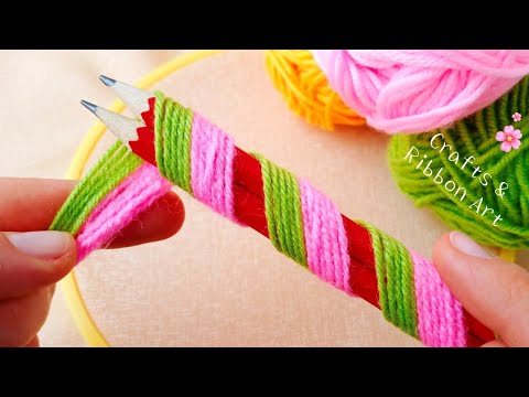 It's so Cute !! Superb Woolen Flower Making Trick using Pencil- Hand Embroidery Amazing Flower Deign