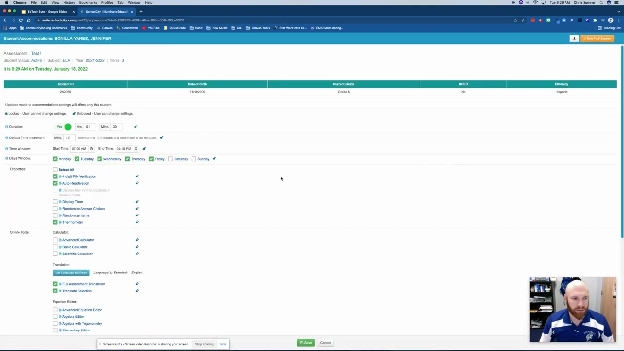 Adjust  Individual Accommodations in SchoolCity