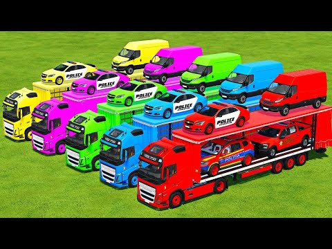 TRANSPORTING IVECO DAILY, DACIA POLICE, CHEVROLET & FORD PICKUP WITH VOLVO TRUCKS - FS22