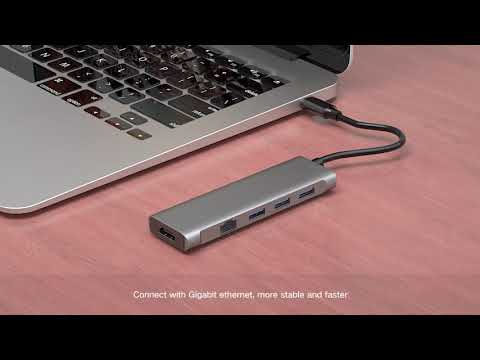 Slim 6 in 1 Type-c multiport adapter Gigabit Ethernet HDMI USB 3.0 PD hub for Macbook Pro/Air