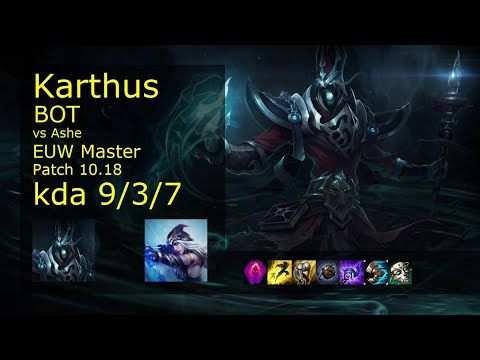 Karthus Bot vs Ashe - EUW Master 9/3/7 Patch 10.18 Gameplay
